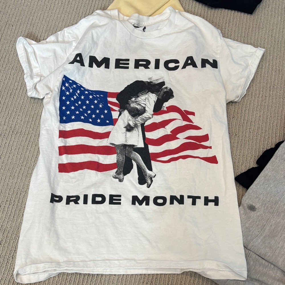 American Pride Month Graphic Tee - White with Red & Blue